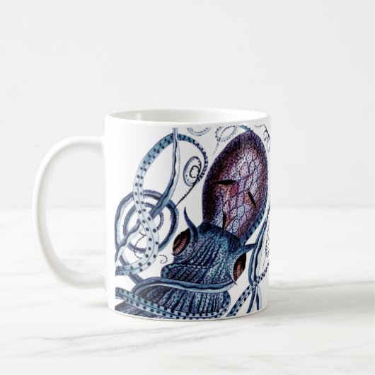 Custom Blue Octopus moderne Küstenschifffahrt lila Kaffeetasse (Links)