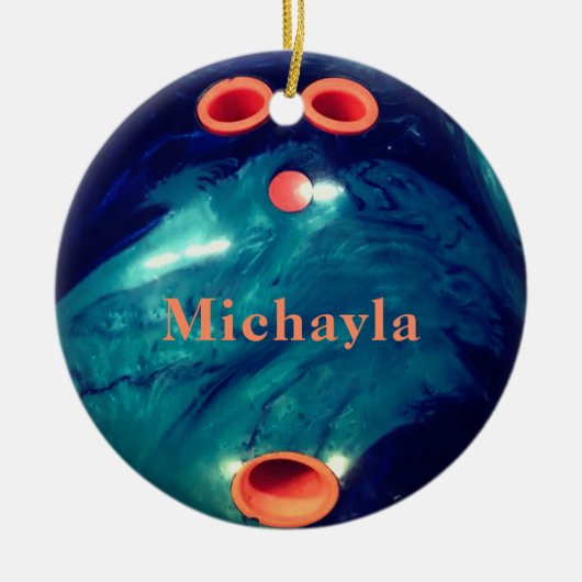 Custom Blue Orange Bowling Ball Weihnachten Keramik Ornament (Vorne)