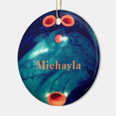 Custom Blue Orange Bowling Ball Weihnachten Keramik Ornament (Links)