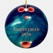 Custom Blue Orange Bowling Ball Weihnachten Keramik Ornament (Hinten)