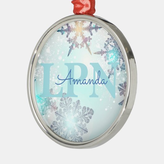 Custom Blue Personalized Name LPN  Ornament Aus Metall (Links)