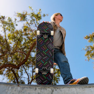 Custom Blue Pink Green Orange Lila Names Black Skateboard