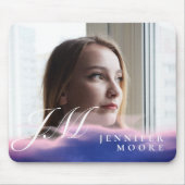 Custom Blue Pink Watercolor Foto Mit Monogramm Mousepad (Vorne)