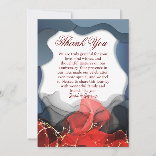Custom Blue & Red Abstrakt Wedding Jubiläum Dankeskarte (Vorderseite)