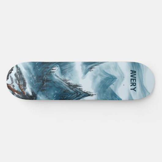 Custom Blue Rolling Mountains Landschaft Natur Skateboard (Horizontal)