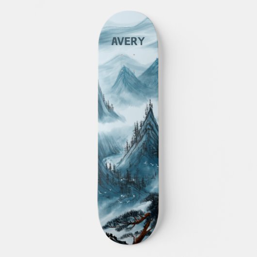 Custom Blue Rolling Mountains Landschaft Natur Skateboard (Vorderseite)