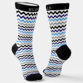Custom Blue Schwarz-weiß Grau Zickzack Muster Socken (Gewinkelt)