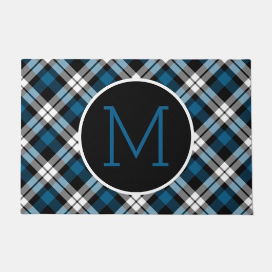 Custom Blue Schwarz-weiß Lumberjack Tartan Muster Fußmatte (Vorderseite)