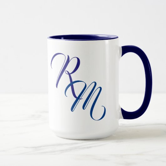 Custom Blue Script Monogram Initial Cup Tasse (Rechts)