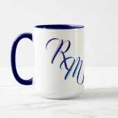 Custom Blue Script Monogram Initial Cup Tasse (Links)