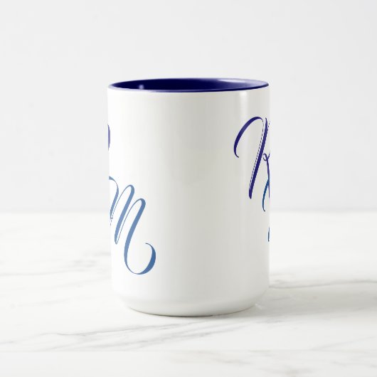 Custom Blue Script Monogram Initial Cup Tasse (Zentrum)