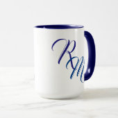 Custom Blue Script Monogram Initial Cup Tasse (VorderseiteRechts)