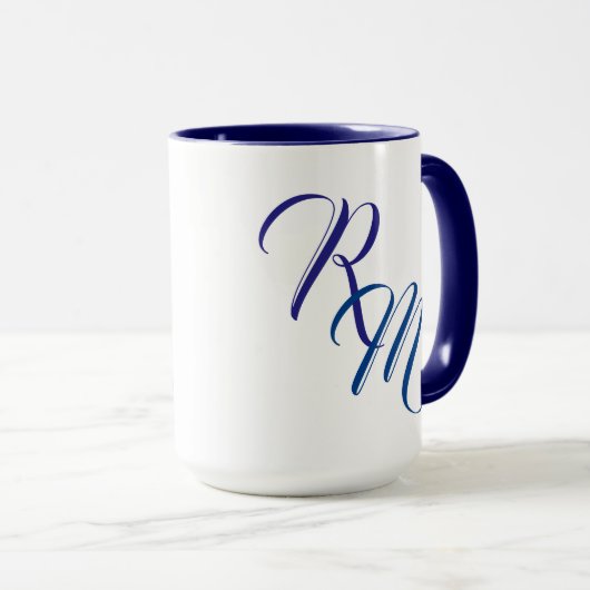 Custom Blue Script Monogram Initial Cup Tasse (VorderseiteRechts)