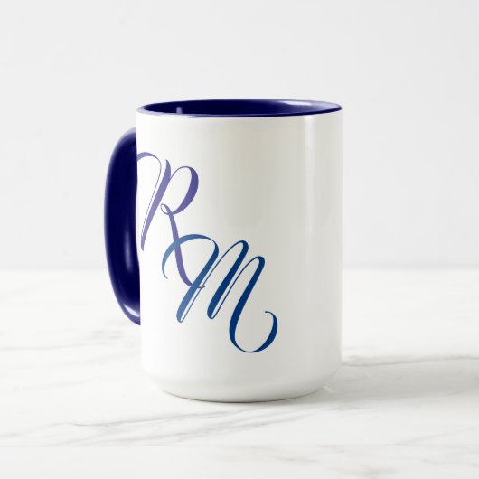 Custom Blue Script Monogram Initial Cup Tasse (Vorderseite Links)