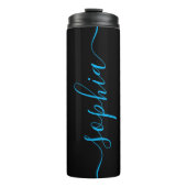Custom Blue Script Name Black Thermal Tumbler Thermosbecher (Vorderseite)