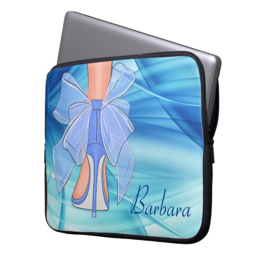 Custom Blue Silk High Heel Laptopschutzhülle (Vorderseite Links)