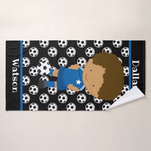 Custom Blue Soccer Boys KinderPersonalisieren Sie Badehandtuch (Badehandtuch)
