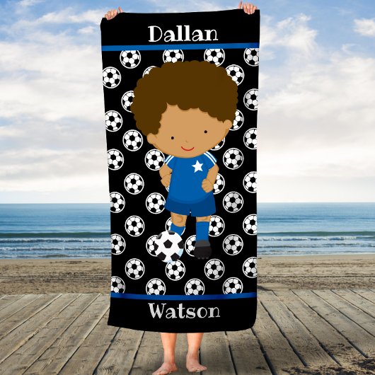 Custom Blue Soccer Boys KinderPersonalisieren Sie Badehandtuch