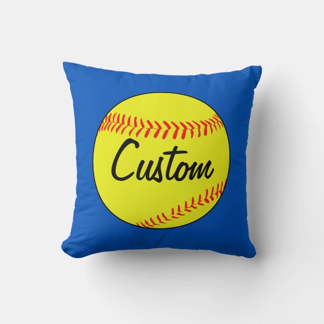Custom Blue Softball Throw Pillow Kissen (Vorderseite)