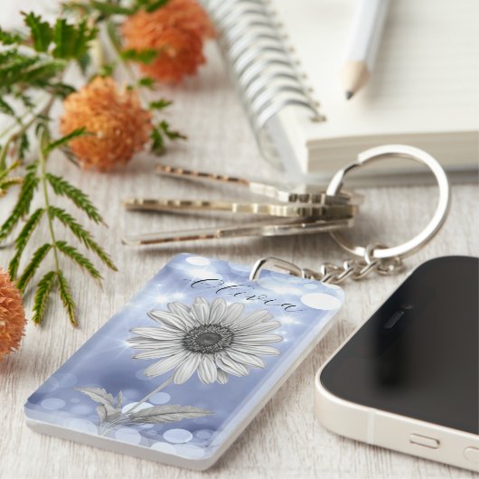 Custom Blue Sparkle Daisy Blume Schlüsselanhänger (Vorderseite rechts)