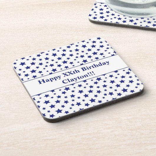 Custom Blue Stars mit Message Birthday Party Getränkeuntersetzer (Linke Seite)