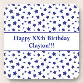 Custom Blue Stars mit Message Birthday Party Getränkeuntersetzer (Vorderseite)