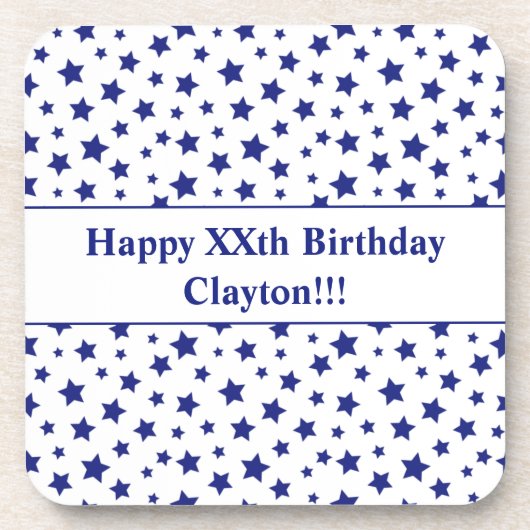 Custom Blue Stars mit Message Birthday Party Getränkeuntersetzer (Vorderseite)