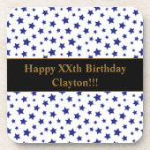 Custom Blue Stars mit Message Birthday Party Getränkeuntersetzer (Vorderseite)