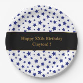 Custom Blue Stars mit Message Birthday Party Pappteller (Vorderseite)