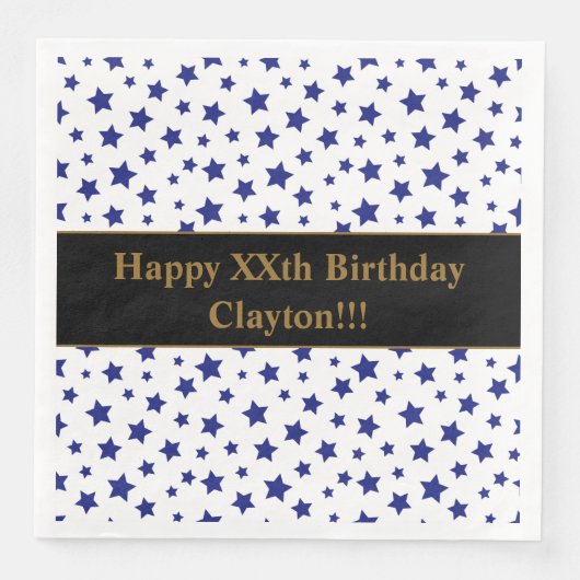 Custom Blue Stars mit Message Birthday Party Serviette (Vorderseite)