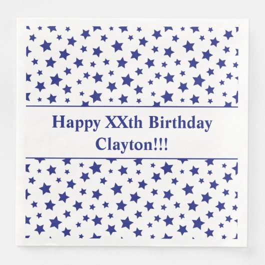 Custom Blue Stars mit Message Birthday Party Serviette (Vorderseite)