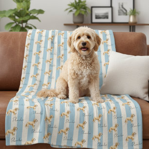 Custom Blue Strip Golden Doodle Name Pet Fleecedecke