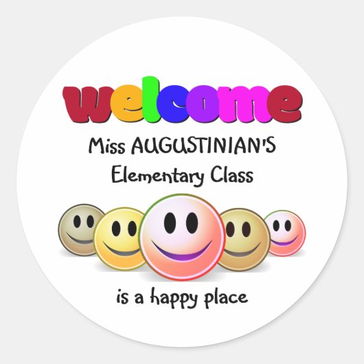 Custom Blue Teachers Class Welcome Classic Round S Runder Aufkleber (Vorderseite)
