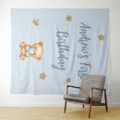 Custom Blue Teddy Bear Geburtstagsgrössen Wandteppich (Beispiel (Horizontal))