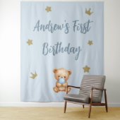 Custom Blue Teddy Bear Geburtstagsgrössen Wandteppich (Beispiel)