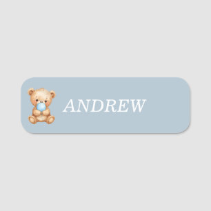 Custom Blue Teddy Bear Name Tag Namensschild
