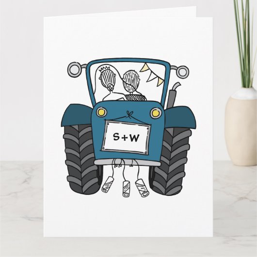 Custom Blue Traktor Country Stall Rustikale Hochze Karte (Vorderseite)