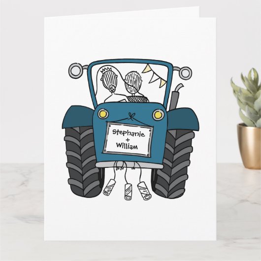 Custom Blue Traktor Country Stall Rustikale Hochze Karte (Kleine Pflanze)