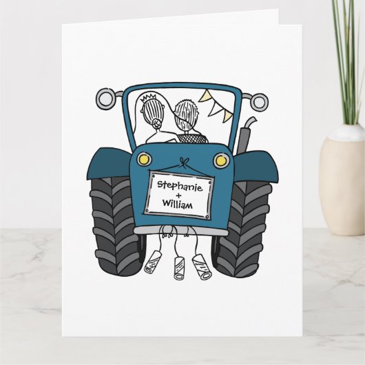 Custom Blue Traktor Country Stall Rustikale Hochze Karte (Vorderseite)