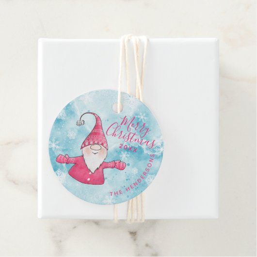 Custom Blue und Pink Niedlich Gnome Frohe Weihnach Geschenkanhänger (Beispiel)