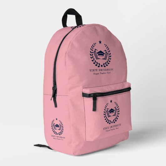 Custom Blue University Logo Rosa Hintergrund Bedruckter Rucksack (Rückseitige Ecke links)