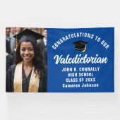 Custom Blue Valedictorian Foto Graduation Party Banner (Horizontal)