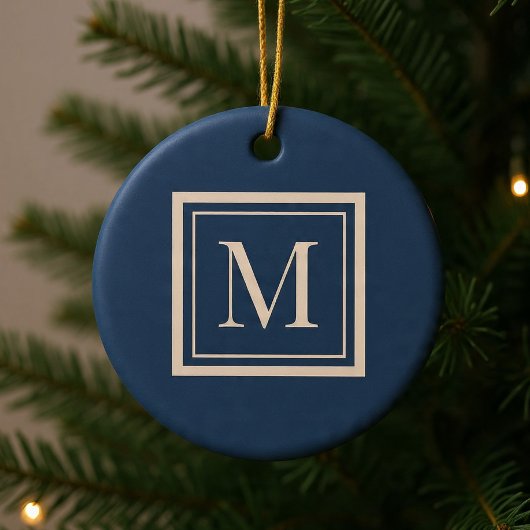 Custom Blue & Vanilla Framed Monogram Keramik Ornament
