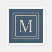 Custom Blue & Vanilla Framed Monogram Serviette (Vorderseite)