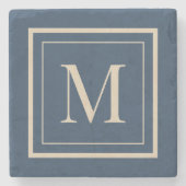 Custom Blue & Vanilla Framed Monogram Steinuntersetzer (Vorderseite)