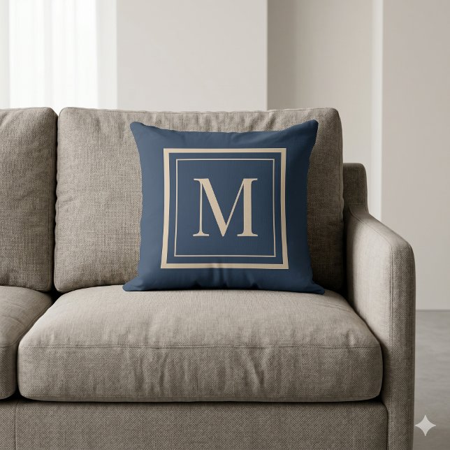 Custom Blue & Vanilla Framed Monogram Throw Pillow Kissen (Von Creator hochgeladen)