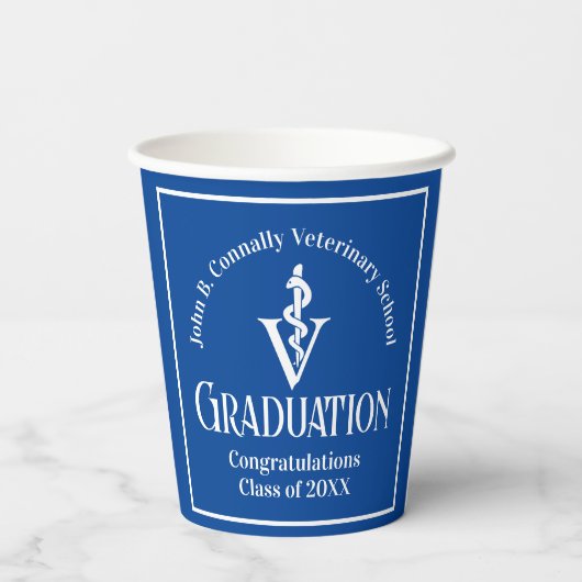 Custom Blue Veterinary School Graduation Party Pappbecher (Rückseite)