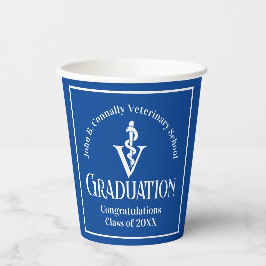 Custom Blue Veterinary School Graduation Party Pappbecher (Vorderseite)