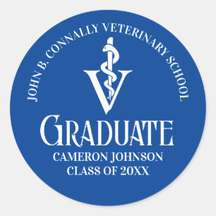 Custom Blue Veterinary School Graduation Party Runder Aufkleber