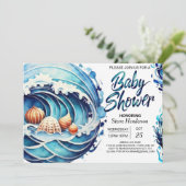 Custom Blue Water Baby Dusche Einladung (Stehend Vorderseite)